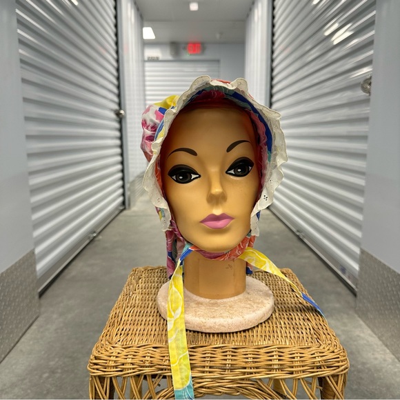 Vintage floral bonnet floral hat tie tropical - Picture 4 of 4